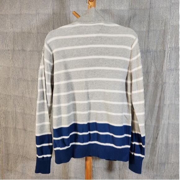 Tommy Hilfiger $90 Medium Gray Blue Striped 100% Cotton Quarter Zip Sweater - Picture 5 of 9